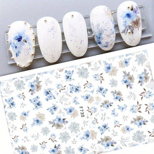 Nailart Sticker 1x blaue Blumen