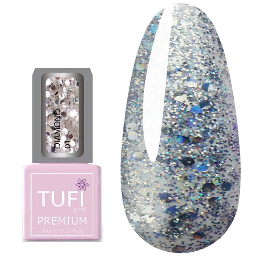Gellack TUFI profi PREMIUM Diamond 01 Neon big glitter 8 ml (0103031)