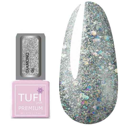 Gellack TUFI profi PREMIUM Diamond 06 Silber big glitter 8 ml (0103037)