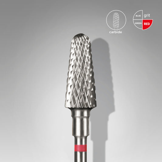 Staleks Hartmetall-Fräser, „Frustum“, rot, Kopfdurchmesser 6 mm / Arbeitsteil 14 mm